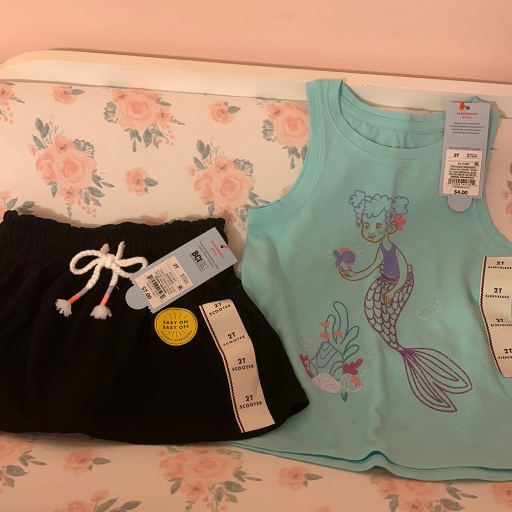 NWT Cat & Jack sleeveless mermaid tank and black scooter